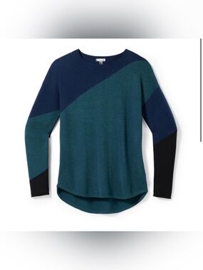 Smartwool Shadow Pine Colorblock Sweater Wool Blend Green Navy Outdoor Travel L